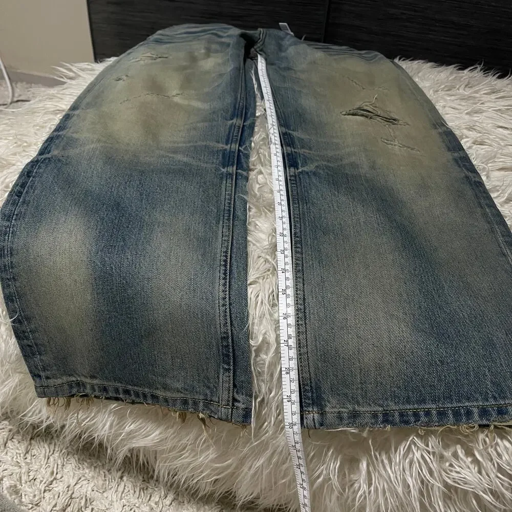 Vintage Faded Wash Distressed Ripped Wide-leg Baggy Denim Jeans Pants Blue sz 31 - Picture 13 of 16